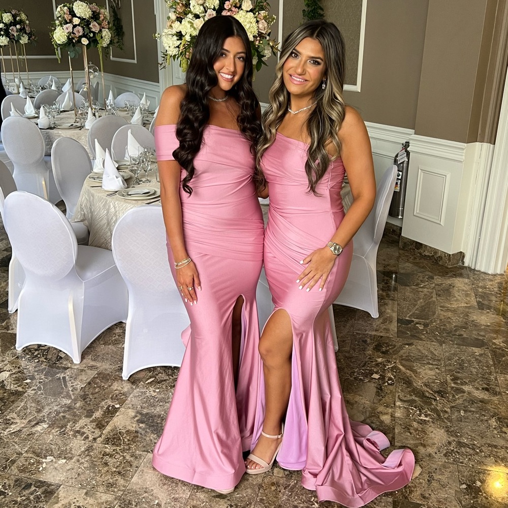 Size small pink dress, with hook & eye in the back to hold train